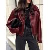 imageCicy Bell Womens Faux Leather Bomber Jackets Cropped Motorcycle Casual Coats Fall Trendy Zip Up OuterwearWine Red