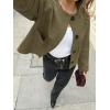 imageCicy Bell Womens Faux Suede Leather Jackets Trendy Casual Cropped Outerwear Button Down Collarless Short Bomber ShacketsArmy Green