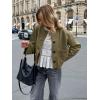 imageCicy Bell Womens Faux Suede Leather Jackets Trendy Casual Cropped Outerwear Button Down Collarless Short Bomber ShacketsArmy Green