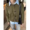 imageCicy Bell Womens Faux Suede Leather Jackets Trendy Casual Cropped Outerwear Button Down Collarless Short Bomber ShacketsArmy Green