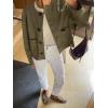 imageCicy Bell Womens Faux Suede Leather Jackets Trendy Casual Cropped Outerwear Button Down Collarless Short Bomber ShacketsArmy Green