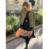 imageCicy Bell Womens Faux Suede Leather Jackets Trendy Casual Cropped Outerwear Button Down Collarless Short Bomber ShacketsArmy Green