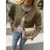imageCicy Bell Womens Faux Suede Leather Jackets Trendy Casual Cropped Outerwear Button Down Collarless Short Bomber ShacketsArmy Green
