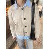 imageCicy Bell Womens Faux Suede Leather Jackets Trendy Casual Cropped Outerwear Button Down Collarless Short Bomber ShacketsBeige