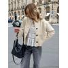 imageCicy Bell Womens Faux Suede Leather Jackets Trendy Casual Cropped Outerwear Button Down Collarless Short Bomber ShacketsBeige