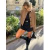 imageCicy Bell Womens Faux Suede Leather Jackets Trendy Casual Cropped Outerwear Button Down Collarless Short Bomber ShacketsBrown