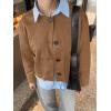 imageCicy Bell Womens Faux Suede Leather Jackets Trendy Casual Cropped Outerwear Button Down Collarless Short Bomber ShacketsBrown