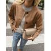imageCicy Bell Womens Faux Suede Leather Jackets Trendy Casual Cropped Outerwear Button Down Collarless Short Bomber ShacketsBrown