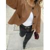 imageCicy Bell Womens Faux Suede Leather Jackets Trendy Casual Cropped Outerwear Button Down Collarless Short Bomber ShacketsBrown
