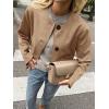 imageCicy Bell Womens Faux Suede Leather Jackets Trendy Casual Cropped Outerwear Button Down Collarless Short Bomber ShacketsCamel