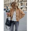imageCicy Bell Womens Faux Suede Leather Jackets Trendy Casual Cropped Outerwear Button Down Collarless Short Bomber ShacketsCamel