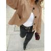 imageCicy Bell Womens Faux Suede Leather Jackets Trendy Casual Cropped Outerwear Button Down Collarless Short Bomber ShacketsCamel