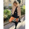 imageCicy Bell Womens Faux Suede Leather Jackets Trendy Casual Cropped Outerwear Button Down Collarless Short Bomber ShacketsCamel