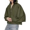 imageCicy Bell Womens Oversized Cropped Trench Coats Batwing Sleeve Trendy Casual Short Jackets Button Up OuterwearArmy Green
