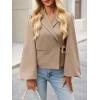 imageCicy Bell Womens Puff Long Sleeve Blazers V Neck Wrap Cropped Trench Coat Work Office Dressy Casual Suit JacketsKhaki