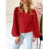 imageCicy Bell Womens Puff Long Sleeve Blazers V Neck Wrap Cropped Trench Coat Work Office Dressy Casual Suit JacketsRed