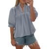 imageCicy Bell Womens Puff Sleeve V Neck Blouse Babydoll Peplum Tops Dressy Casual Pleated Loose Fit ShirtsGrey