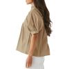 imageCicy Bell Womens Puff Sleeve V Neck Blouse Babydoll Peplum Tops Dressy Casual Pleated Loose Fit ShirtsKhaki