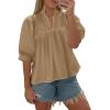 imageCicy Bell Womens Puff Sleeve V Neck Blouse Babydoll Peplum Tops Dressy Casual Pleated Loose Fit ShirtsKhaki