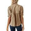 imageCicy Bell Womens Puff Sleeve V Neck Blouse Babydoll Peplum Tops Dressy Casual Pleated Loose Fit ShirtsKhaki