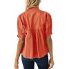imageCicy Bell Womens Puff Sleeve V Neck Blouse Babydoll Peplum Tops Dressy Casual Pleated Loose Fit ShirtsOrange Red