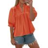 imageCicy Bell Womens Puff Sleeve V Neck Blouse Babydoll Peplum Tops Dressy Casual Pleated Loose Fit ShirtsOrange Red