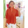 imageCicy Bell Womens Puff Sleeve V Neck Blouse Babydoll Peplum Tops Dressy Casual Pleated Loose Fit ShirtsOrange Red