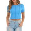 imageCicy Bell Womens Short Sleeve Crop Tops Summer Fitted Ribbed Knit Tee Shirts Trendy Casual Y2k Going Out ShirtsBlue
