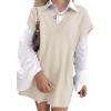 imageCicy Bell Womens V Neck Sleeveless Sweater Vest Oversized Ribbed Knit Side Slit Pullover Tank TopsBeige