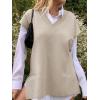 imageCicy Bell Womens V Neck Sleeveless Sweater Vest Oversized Ribbed Knit Side Slit Pullover Tank TopsKhaki