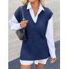 imageCicy Bell Womens V Neck Sleeveless Sweater Vest Oversized Ribbed Knit Side Slit Pullover Tank TopsNavy Blue