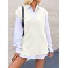 imageCicy Bell Womens V Neck Sleeveless Sweater Vest Oversized Ribbed Knit Side Slit Pullover Tank TopsWhite