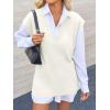 imageCicy Bell Womens V Neck Sleeveless Sweater Vest Oversized Ribbed Knit Side Slit Pullover Tank TopsWhite