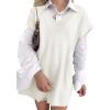 imageCicy Bell Womens V Neck Sleeveless Sweater Vest Oversized Ribbed Knit Side Slit Pullover Tank TopsWhite