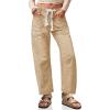 imageCicy Bell Womens Baggy Barrel Horseshoe Jeans Wide Leg Drawstring Vintage Denim Pants with Front PocketsKhaki