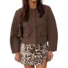 imageCicy Bell Womens Balloon Long Sleeve Blazer Cropped Collarless Button Down Suit Jackets Business Casual Fall OuterwearCoffee