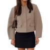 imageCicy Bell Womens Balloon Long Sleeve Blazer Cropped Collarless Button Down Suit Jackets Business Casual Fall OuterwearLight Khaki