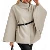imageCicy Bell Womens Batwing Sleeve Poncho Pea Coats Oversized Belted Trendy Casual Stand Collar Cloak Cape CoatsBeige
