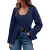 imageCicy Bell Womens Business Work Casual Blazers Button Down Scoop Neck Split Hem Fitted Suit JacketsNavy