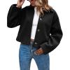 imageCicy Bell Womens Cropped Pea Coat Casual Button Down Short Jackets Fall Winter OuterwearBlack