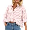 imageCicy Bell Womens Cropped Striped Button Down Shirts Ruffle 34 Length Sleeve Summer Tops Dressy Casual BlousesPink