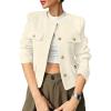 imageCicy Bell Womens Cropped Tweed Blazers Jacket Collarless Button Down Business Casual 2025 Fall Outfits Winter CoatsWhite