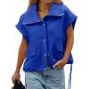 imageCicy Bell Womens Fall Oversized Vest Cropped Button Down Cap Sleeve Lapel Collar Jackets Casual Drawstring OuterwearBlue