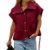 imageCicy Bell Womens Fall Oversized Vest Cropped Button Down Cap Sleeve Lapel Collar Jackets Casual Drawstring OuterwearBurgundy