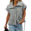 imageCicy Bell Womens Fall Oversized Vest Cropped Button Down Cap Sleeve Lapel Collar Jackets Casual Drawstring OuterwearGrey