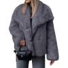 imageCicy Bell Womens Faux Fur Coat Winter Shaggy Casual Oversized Lapel Jackets Warm Fuzzy OuterwearDark Grey