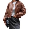 imageCicy Bell Womens Faux Leather Bomber Jackets Baseball Collar Zip Up Cropped Biker Coat with PocketsCaramel