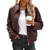 imageCicy Bell Womens Faux Leather Bomber Jackets Cropped Motorcycle Casual Coats Fall Trendy Zip Up OuterwearBrown
