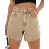 imageCicy Bell Womens High Waisted Jean Shorts Summer Baggy Stretchy Straight Leg Raw Hem Mom Denim ShortsKhaki