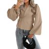 imageCicy Bell Womens Puff Long Sleeve Blazers V Neck Wrap Cropped Trench Coat Work Office Dressy Casual Suit JacketsKhaki